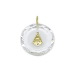 Pingente Nsra. Aparecida Redonda no Cristal em Ouro Amarelo 18 Kilates - 25081